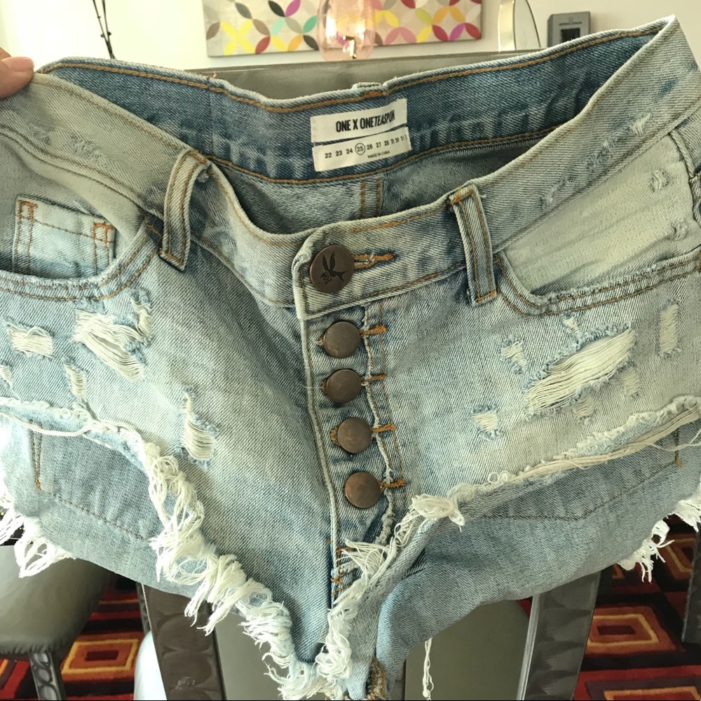 Cut off, denim shorts.